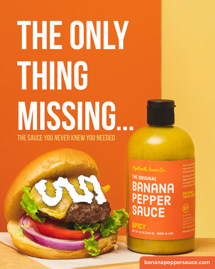 Banana Pepper Sauce on a Hamburger AD
